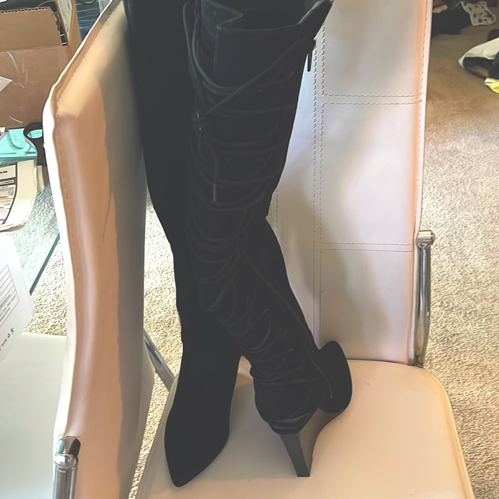 9/5 wide lace up in the back wedge heel boots wide calf . Brand new never worn.